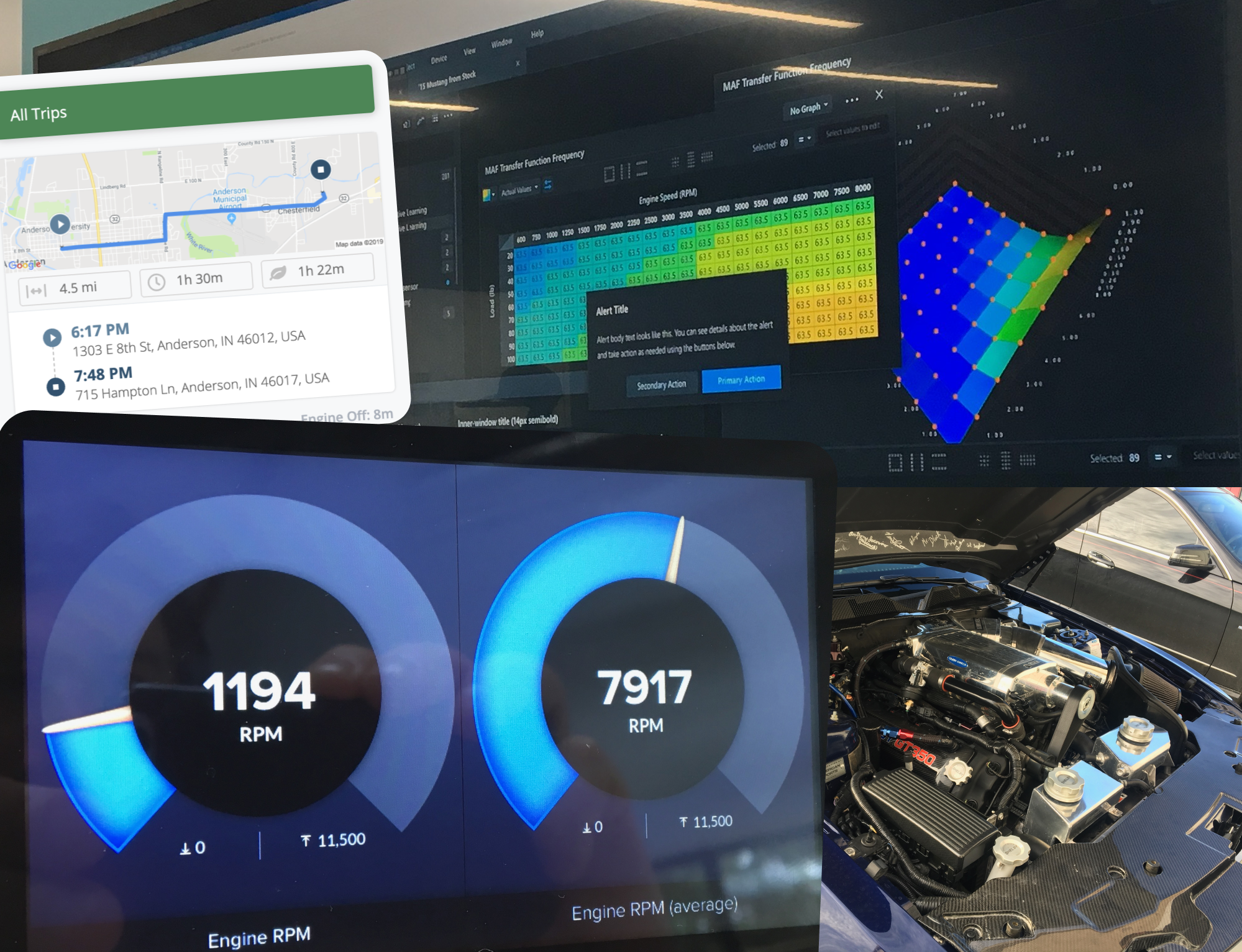 Derive product work spanning trip analysis, calibration data visualization, performance telemetry, and vehicle hardware
